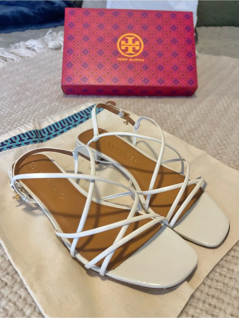Tory Burch Ivory Strappy Leather Slide Sandals